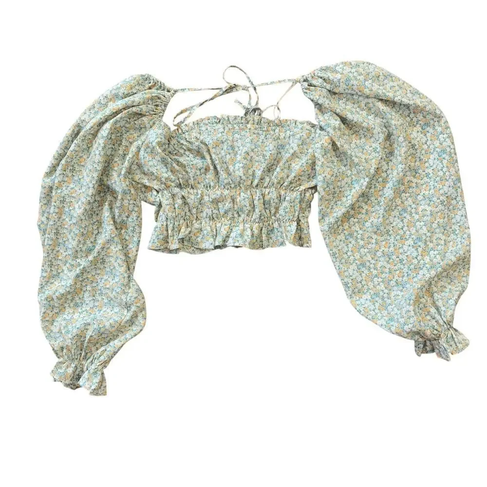 Mable Cottagecore Renaissance Peasant Floral Crop Top Women’s S Prairie Soft